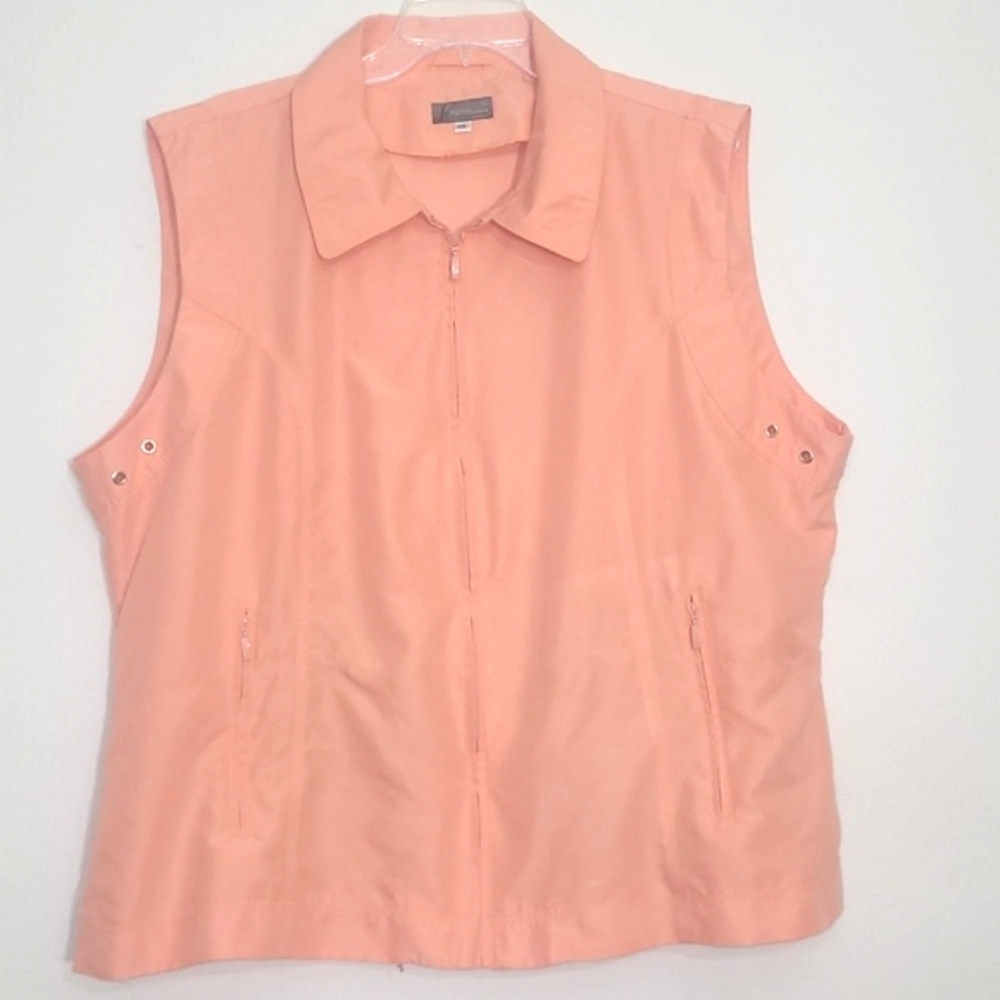 Safari Vest Salmon Peach Lined Zippered Pockets Preppy Academia Hiking Old Money